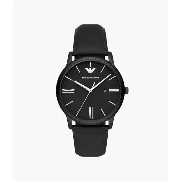 Emporio Armani Three-Hand Date Black Leather Watch AR11573 - TRENDY WATCHES